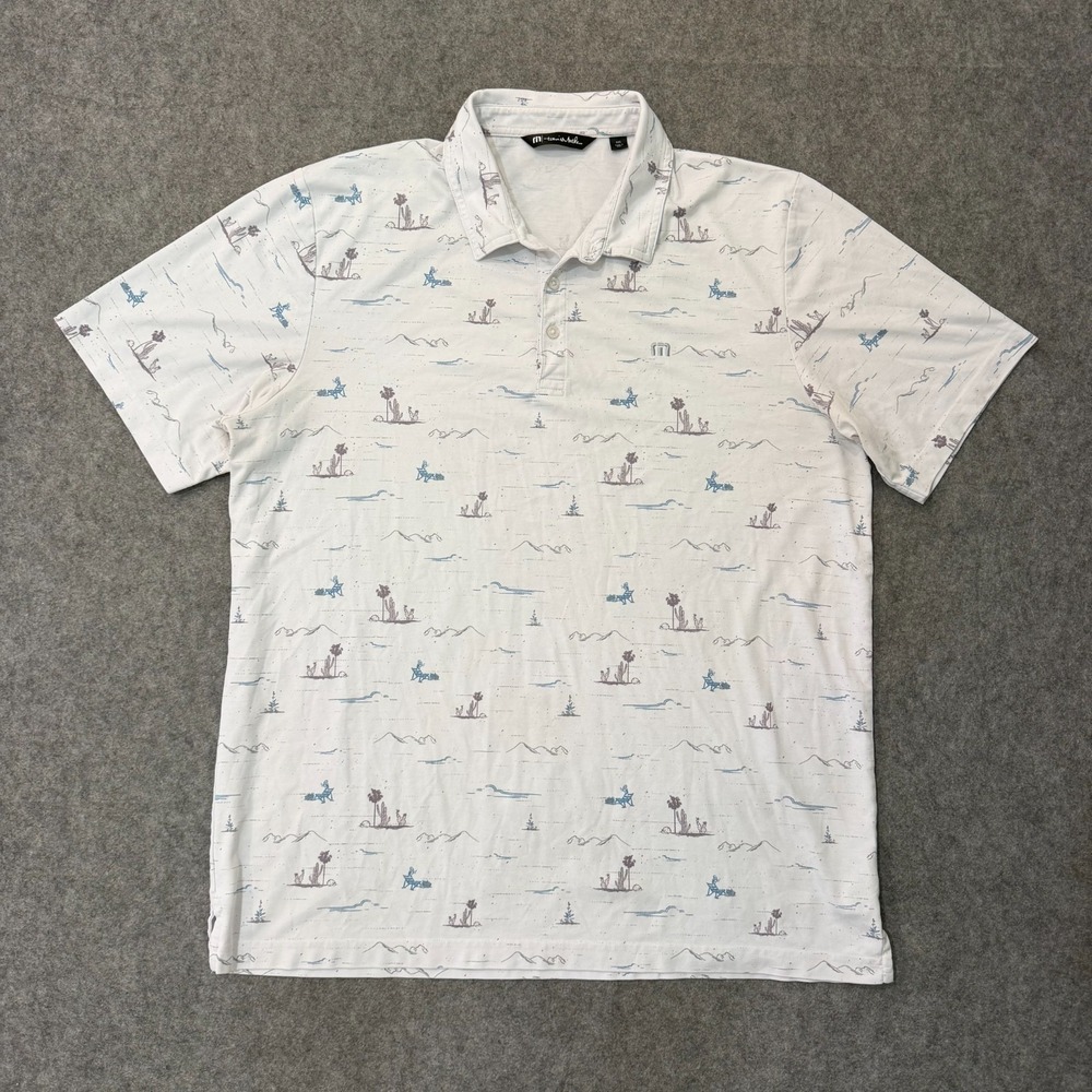 Travis Mathew White Cactus Warp Drive Buffalo Ridge Polo Shirt Men's Size XXL